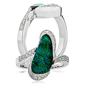Solid Opal and Round Diamond Ring