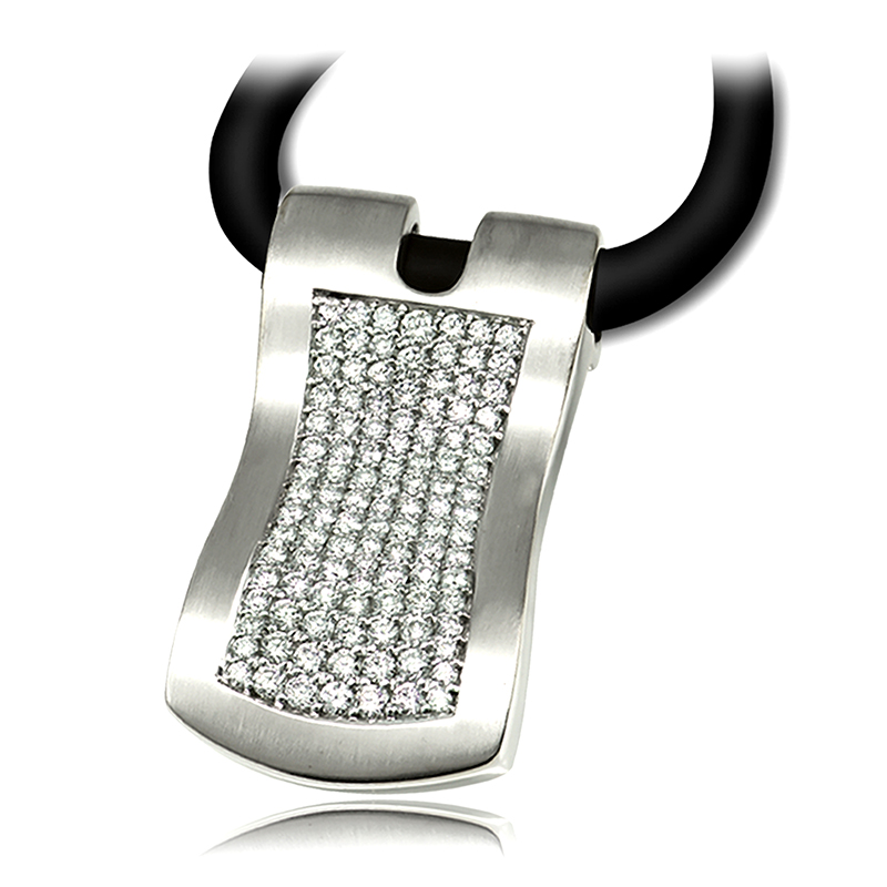 18CT WHITE GOLD DIAMOND SET MENS PENDANT ON NEOPRENE Anthonys Fine