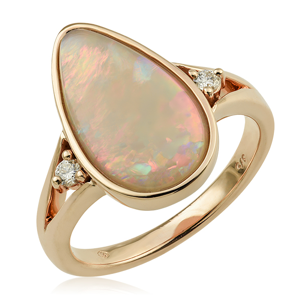 Opal Inlay Ring 14k Gold Three Natural Australian Stones